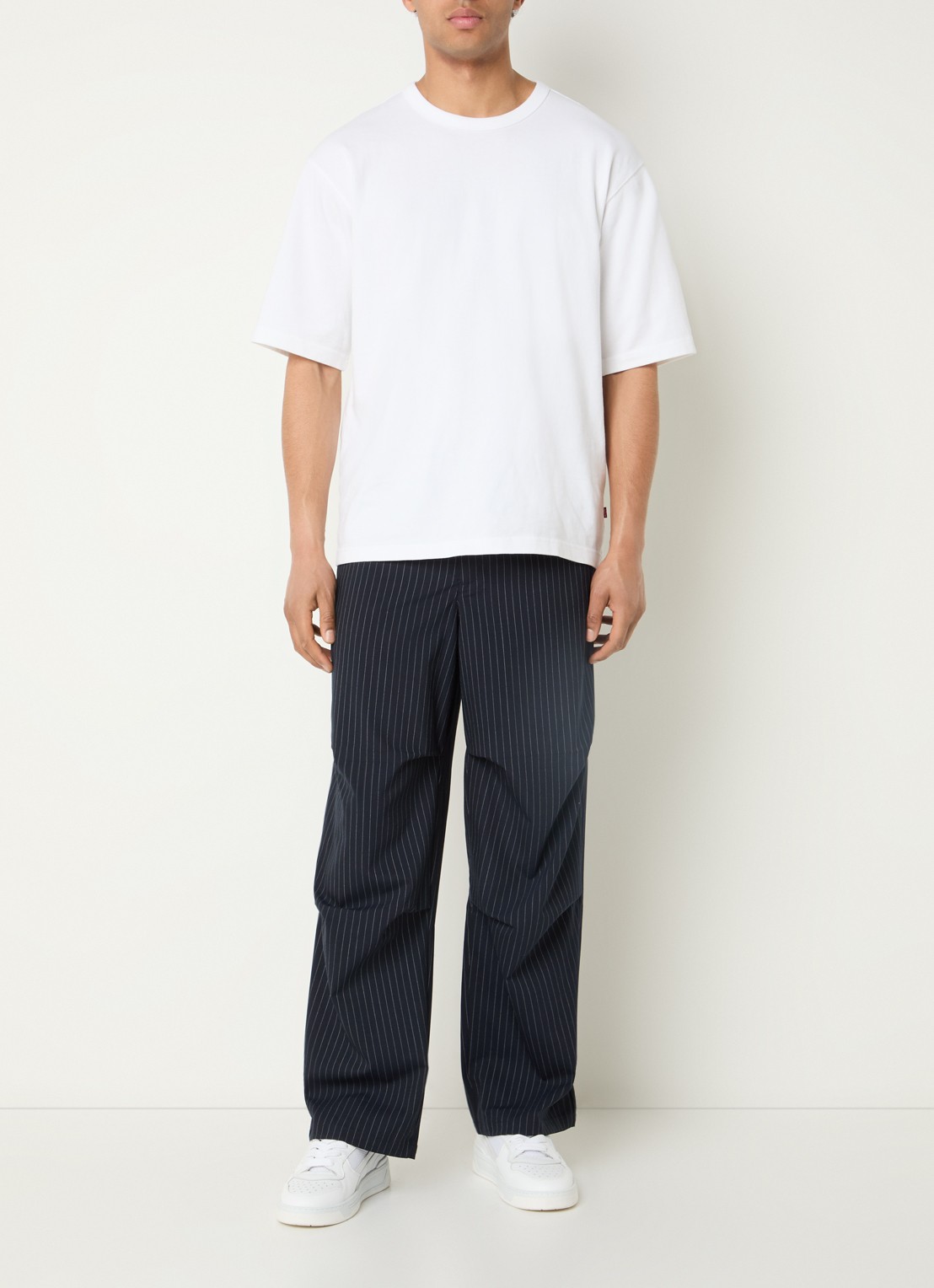 Filling Pieces Loose fit pantalon in wolblend met krijtstreep - voorkant 2 donkerblauw