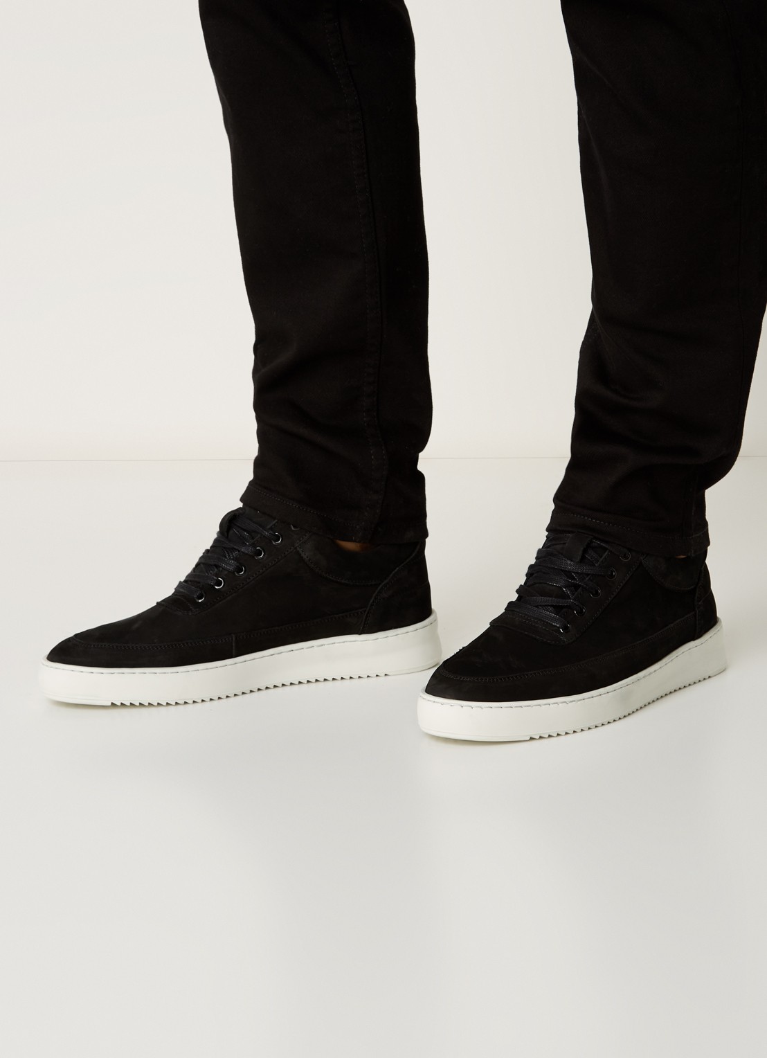 Filling Pieces Low Top Ripple sneaker van nubuck  - voorkant 6 zwart