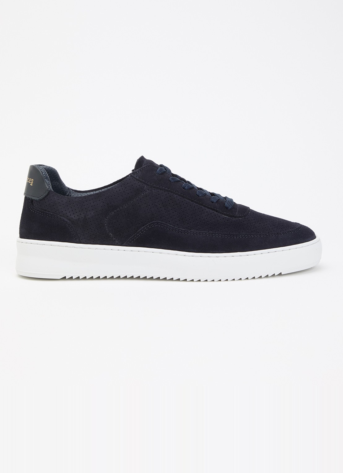 Filling Pieces Mondo Perforated sneaker van suède - voorkant 2 donkerblauw