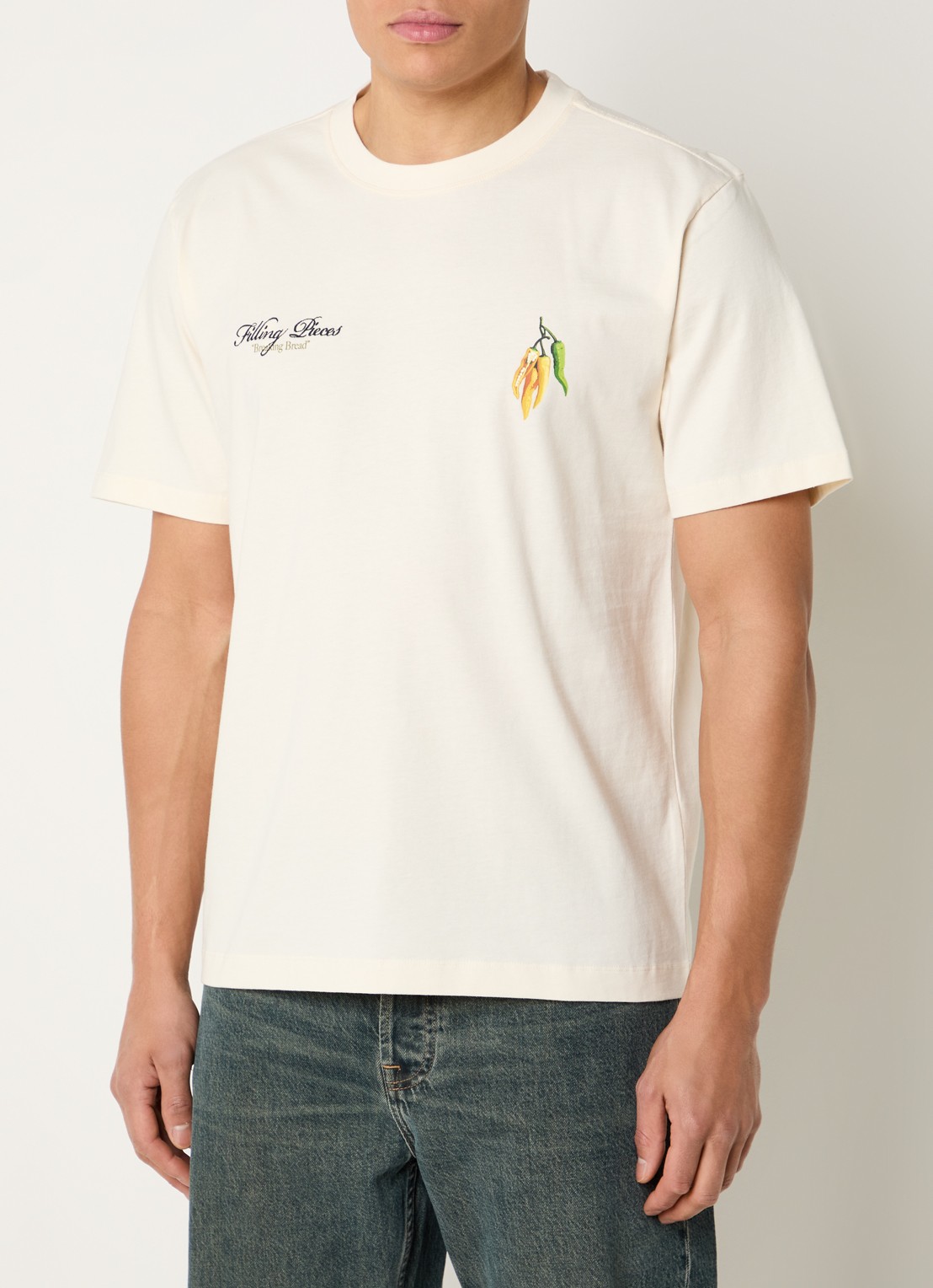 Filling Pieces Pepper T-shirt met logo- en backprint - achterkant 4 creme