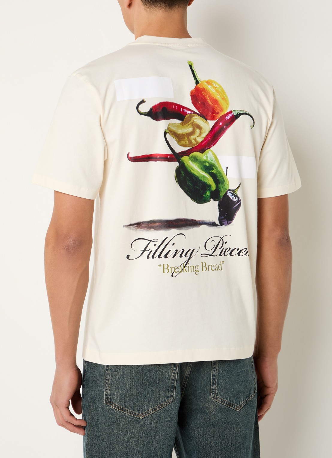 Filling Pieces Pepper T-shirt met logo- en backprint - detail creme