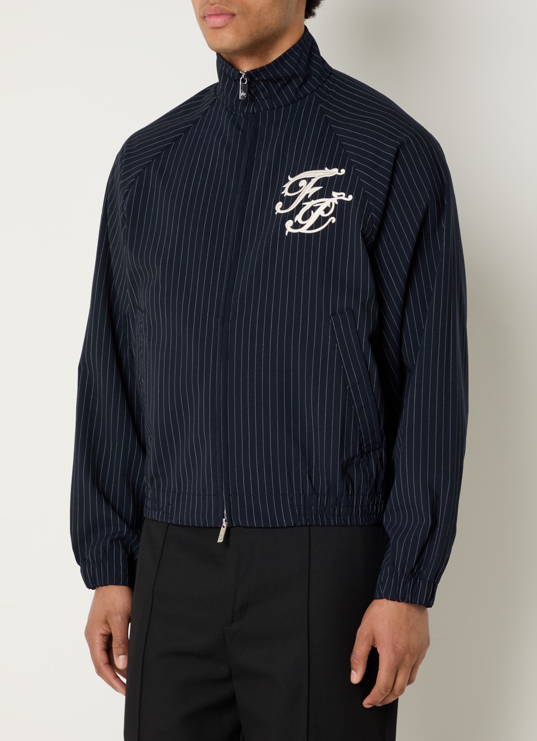 Filling Pieces Raglan jack in wolblend met logoborduring - detail 4 donkerblauw