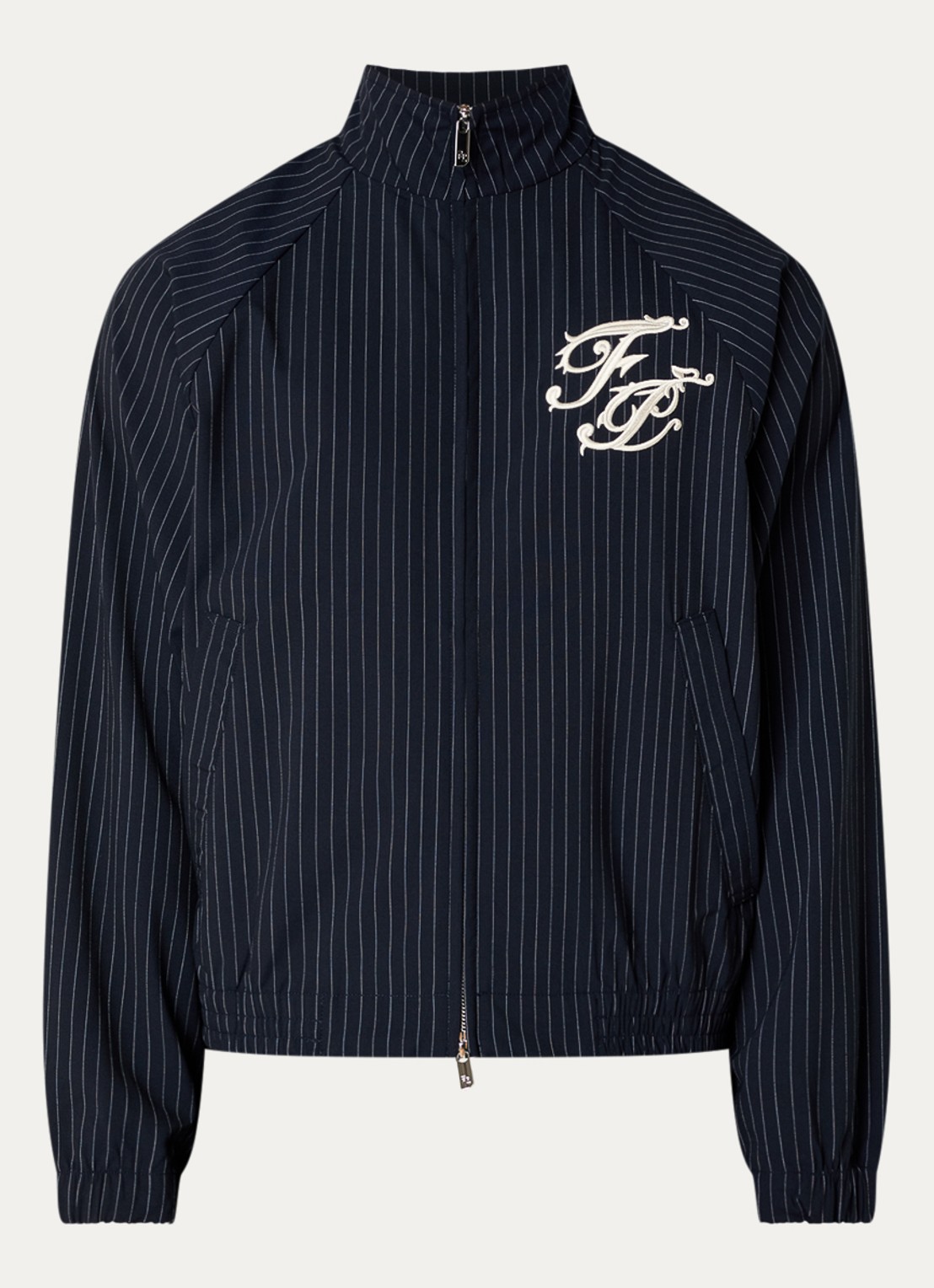 Filling Pieces Raglan jack in wolblend met logoborduring - voorkant donkerblauw