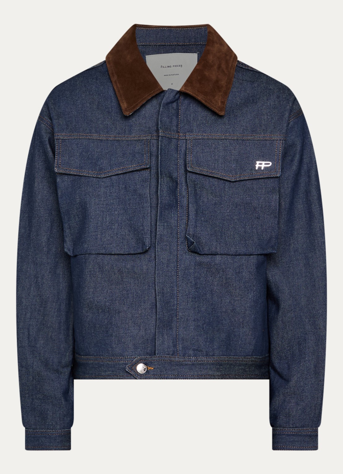 Filling Pieces Raw spijkerjas met details van suède - voorkant 3 indigo