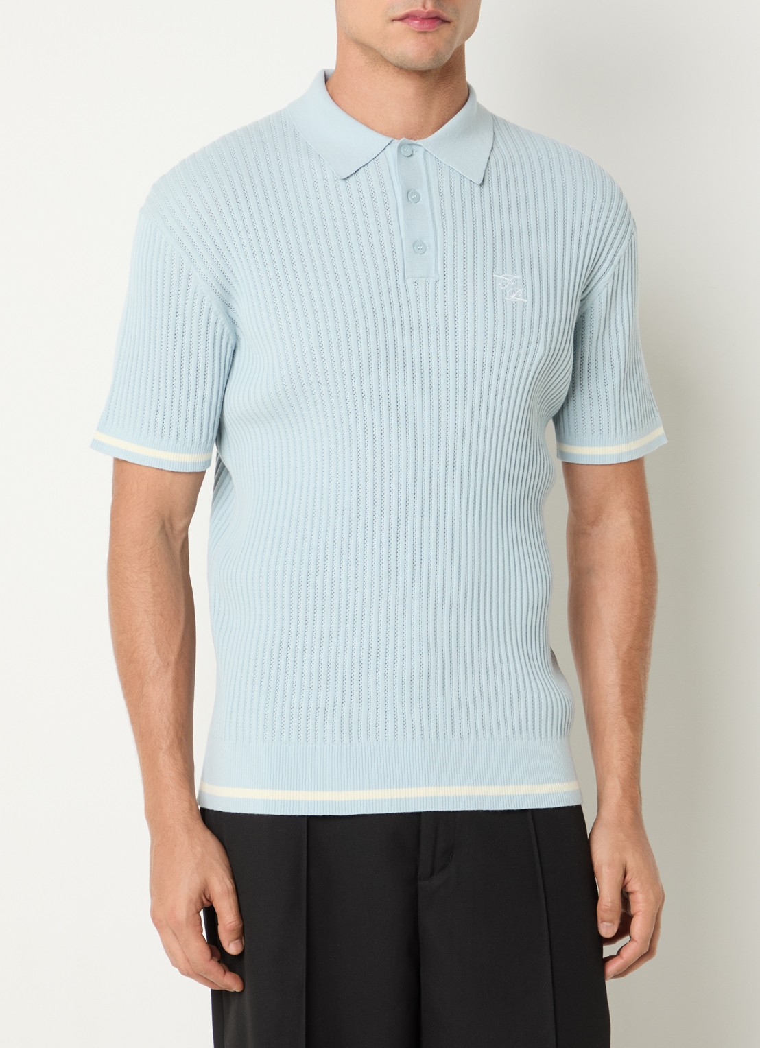 Filling Pieces Regular fit polo met logoborduring - detail 4 lichtblauw