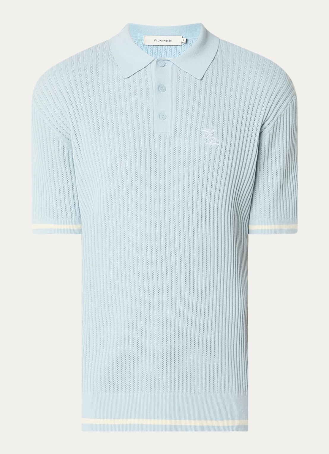 Filling Pieces Regular fit polo met logoborduring - voorkant lichtblauw