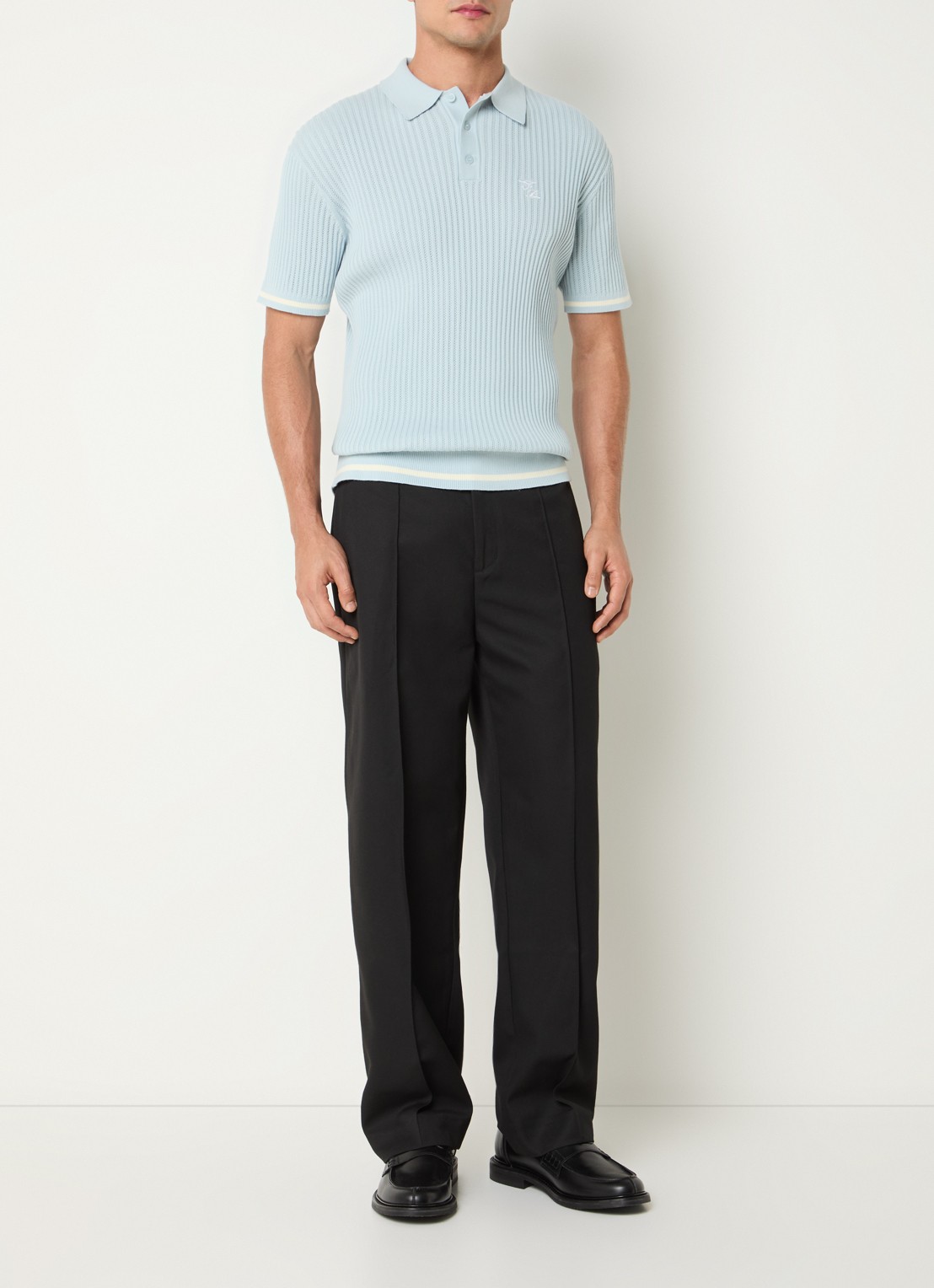 Filling Pieces Regular fit polo met logoborduring - voorkant 2 lichtblauw