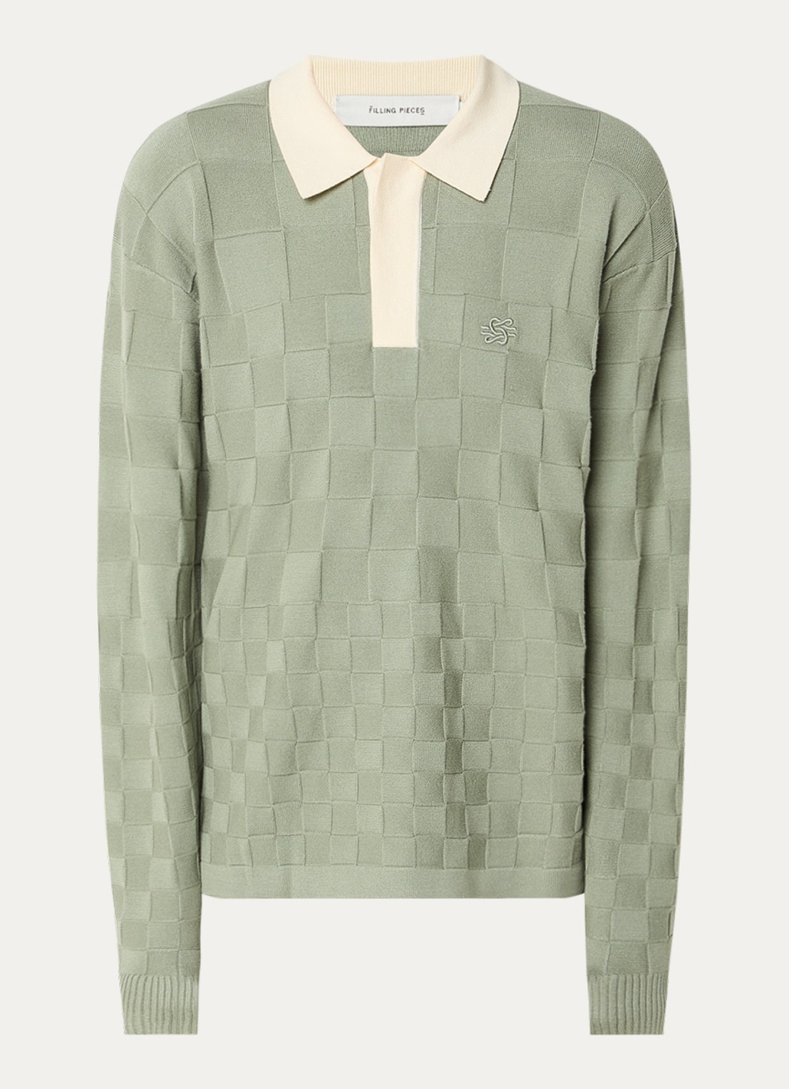 Filling Pieces Regular fit polo met logoborduring - voorkant legergroen