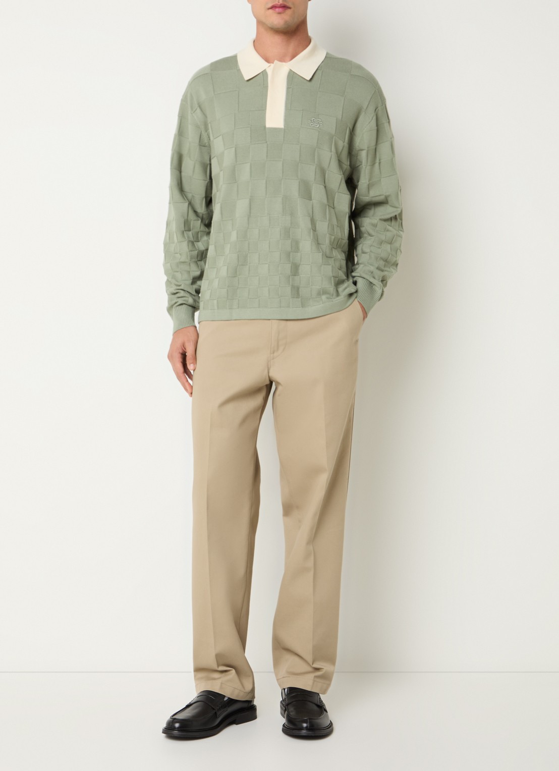 Filling Pieces Regular fit polo met logoborduring - voorkant 2 legergroen