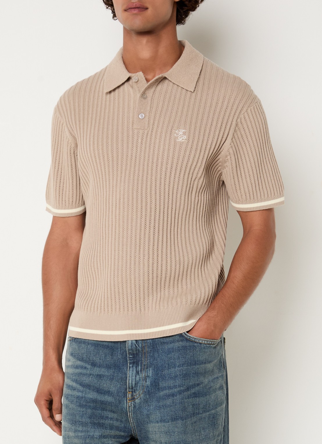 Filling Pieces Regular fit polo met logoborduring - detail 4 beige