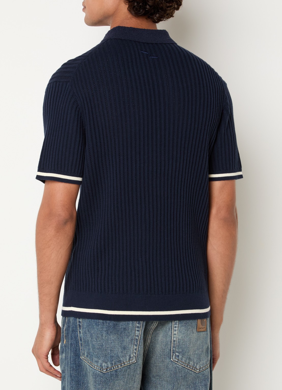 Filling Pieces Regular fit polo met logoborduring - achterkant donkerblauw