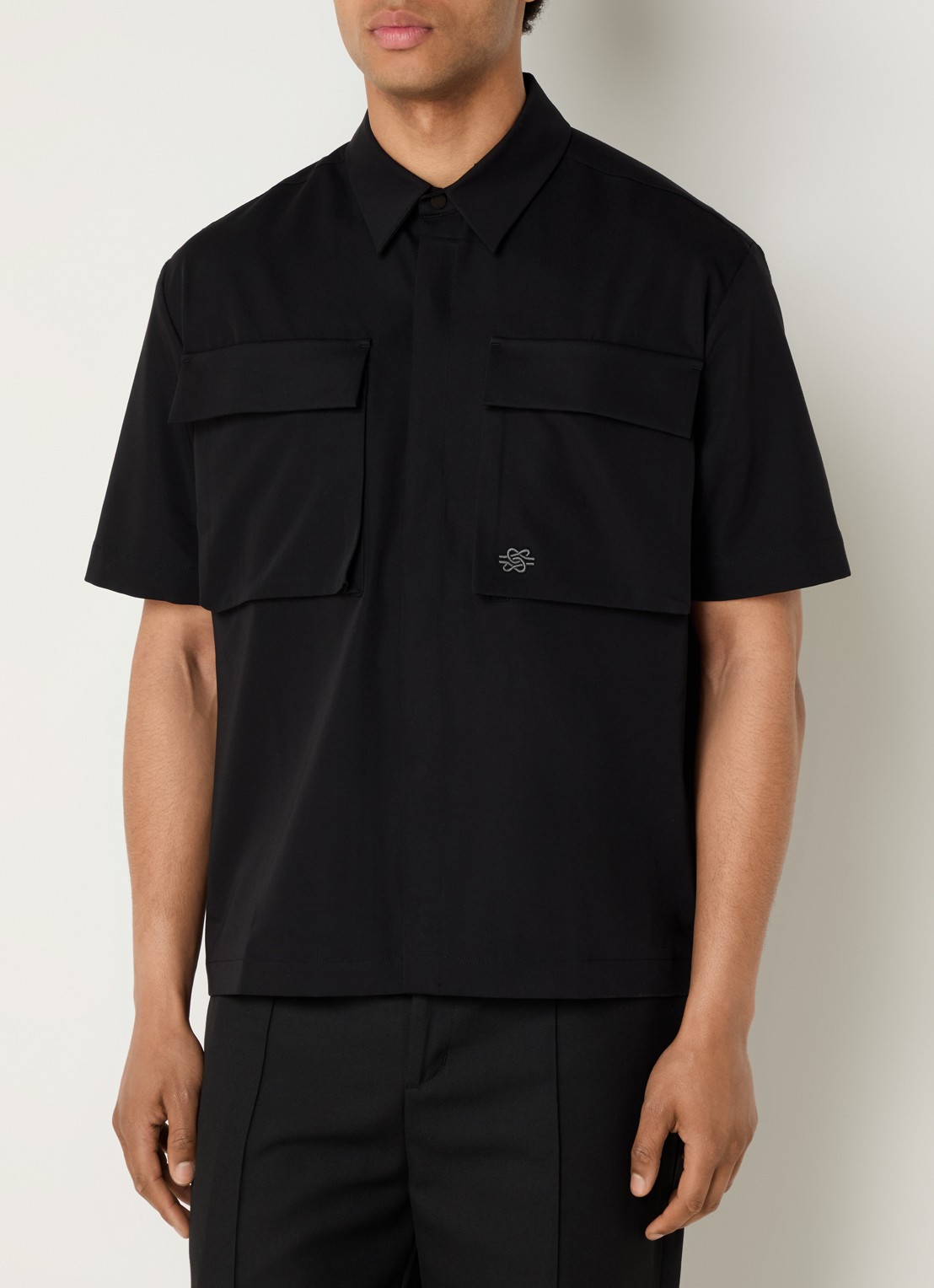 Filling Pieces Resort regular fit overhemd met borstzakken - detail zwart