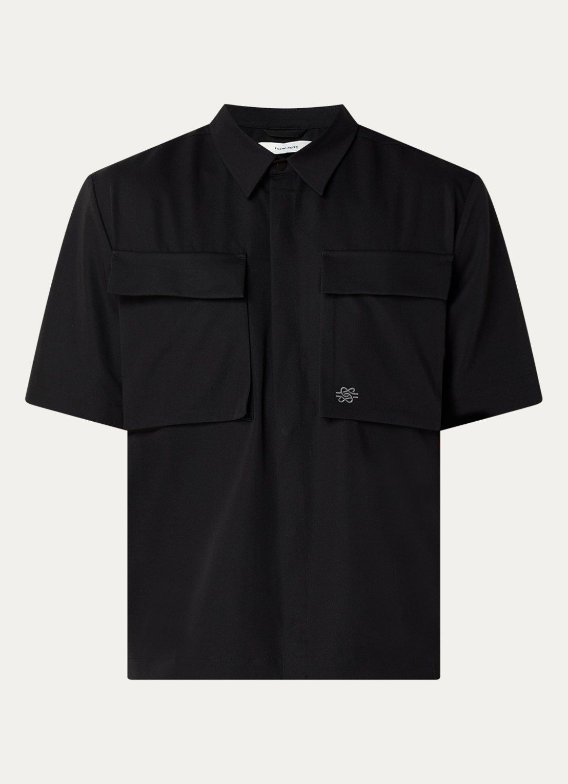 Filling Pieces Resort regular fit overhemd met borstzakken - voorkant 2 zwart