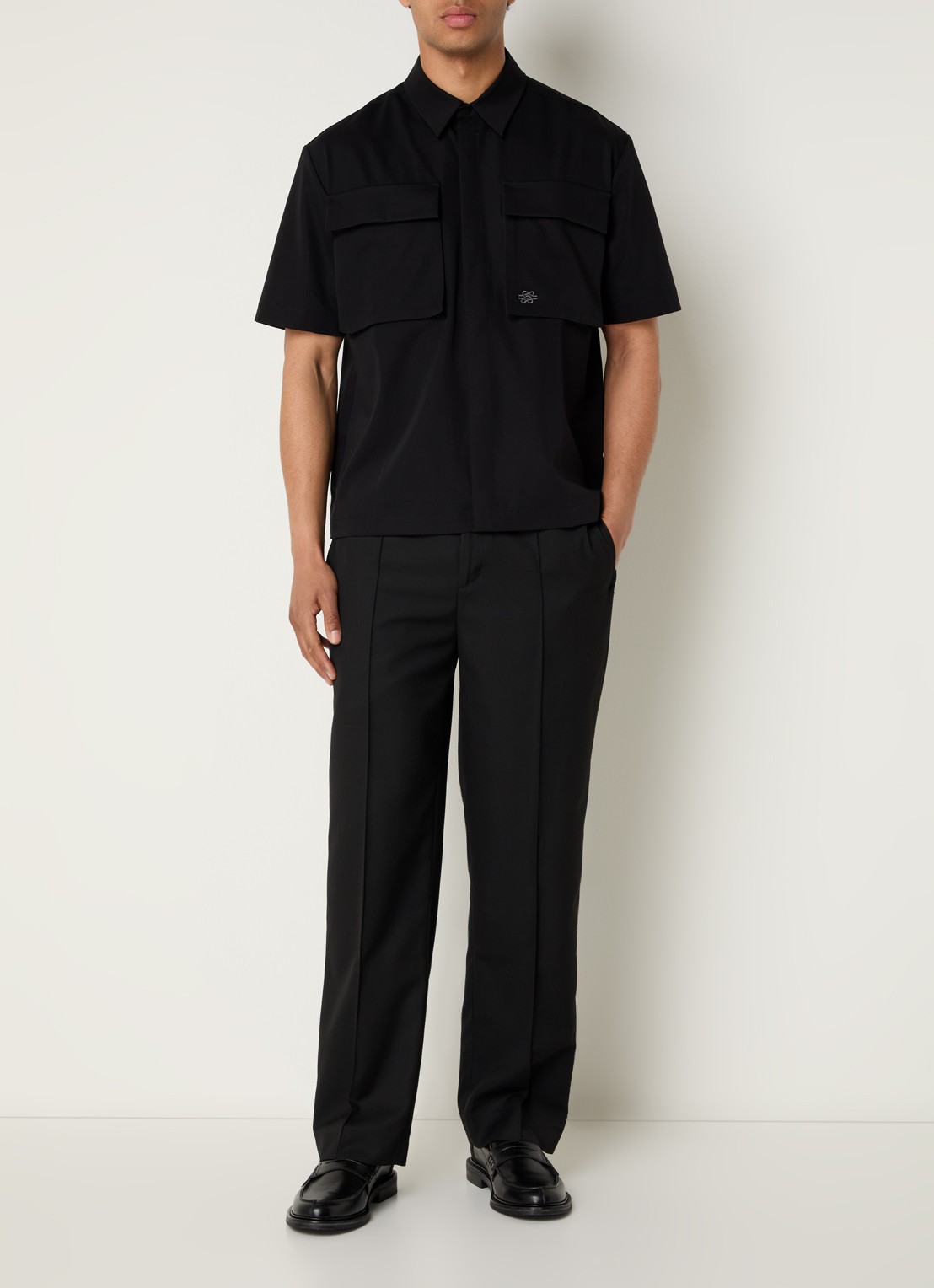 Filling Pieces Resort regular fit overhemd met borstzakken - voorkant 3 zwart
