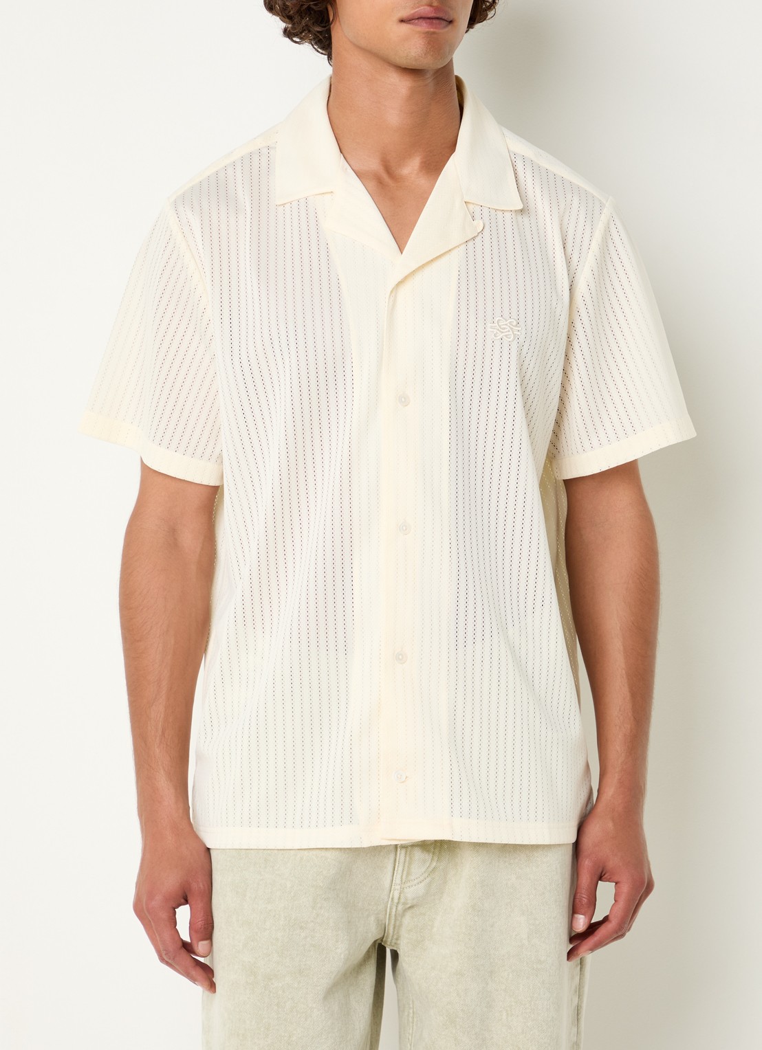 Filling Pieces Resort regular fit overhemd met opengewerkt dessin - achterkant creme