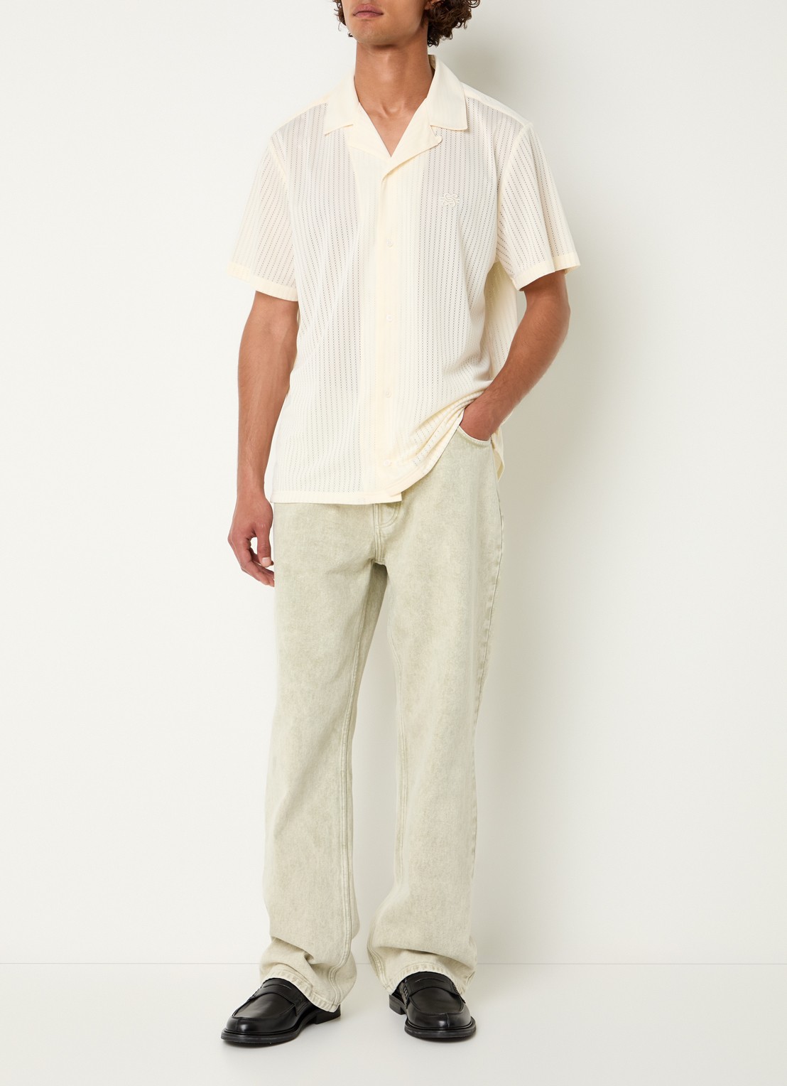Filling Pieces Resort regular fit overhemd met opengewerkt dessin - voorkant 3 creme