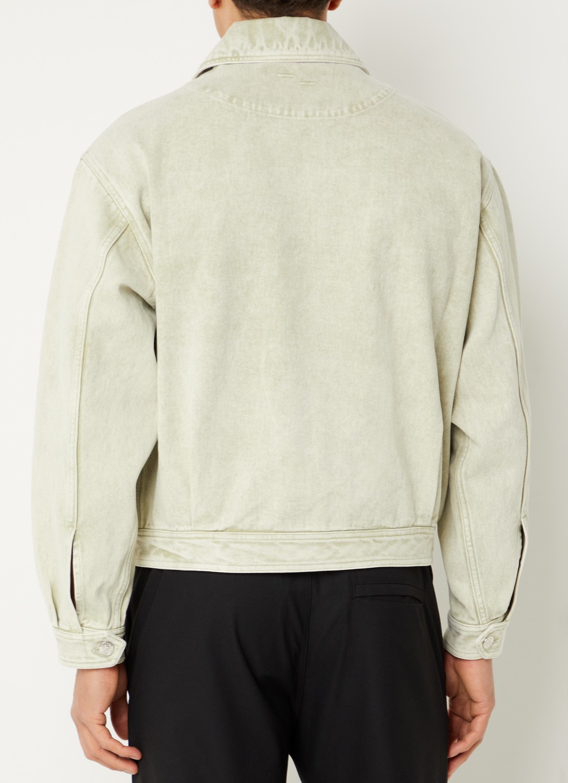 Filling Pieces Spijkerjas met verwassen afwerking - achterkant 4 lindegroen