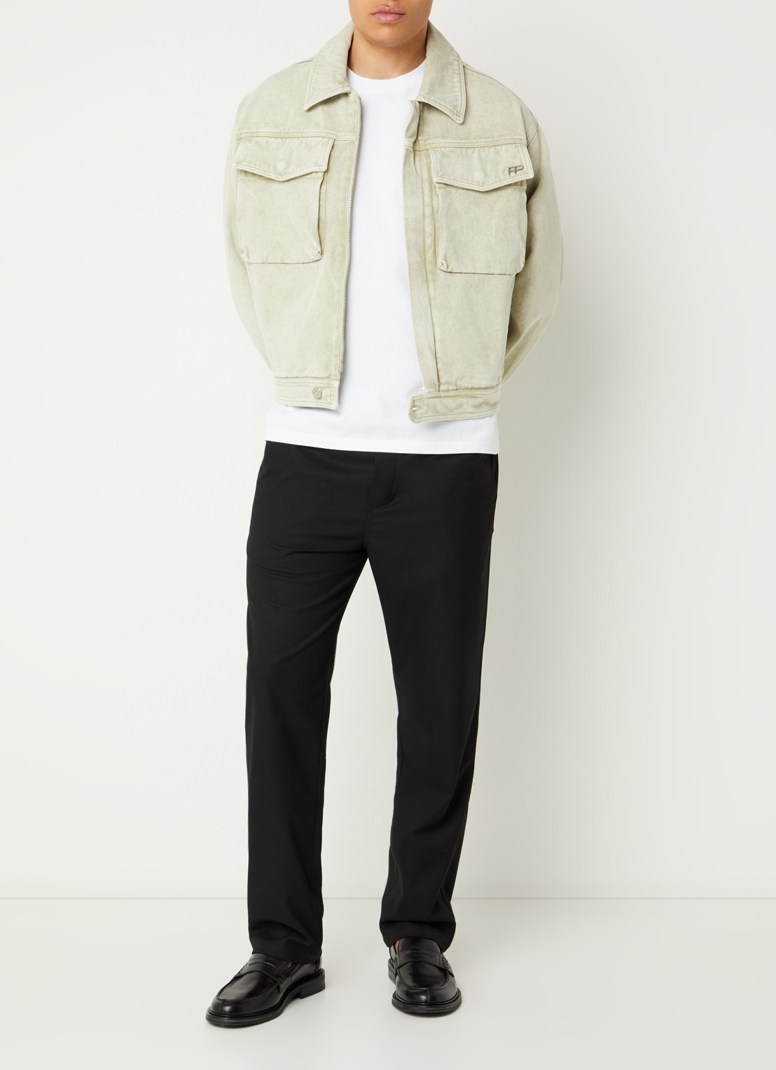 Filling Pieces Spijkerjas met verwassen afwerking - voorkant 3 lindegroen