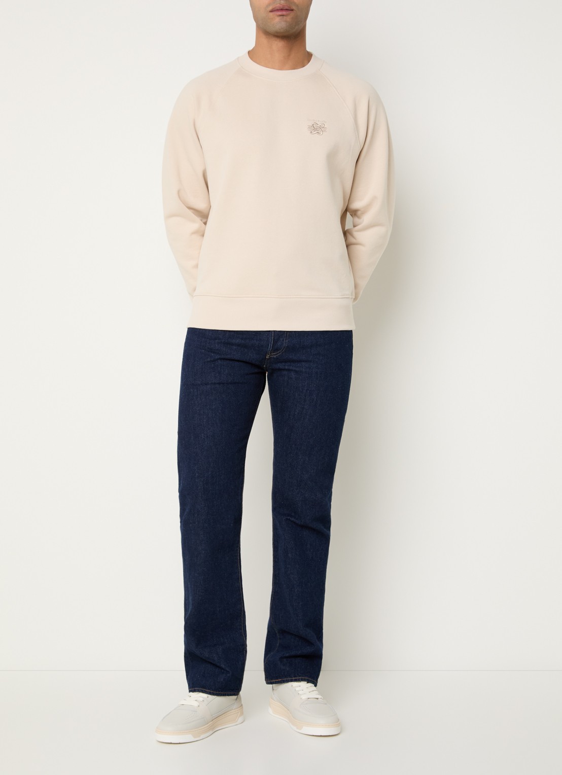 Filling Pieces Sweater met logoborduring - voorkant 4 creme