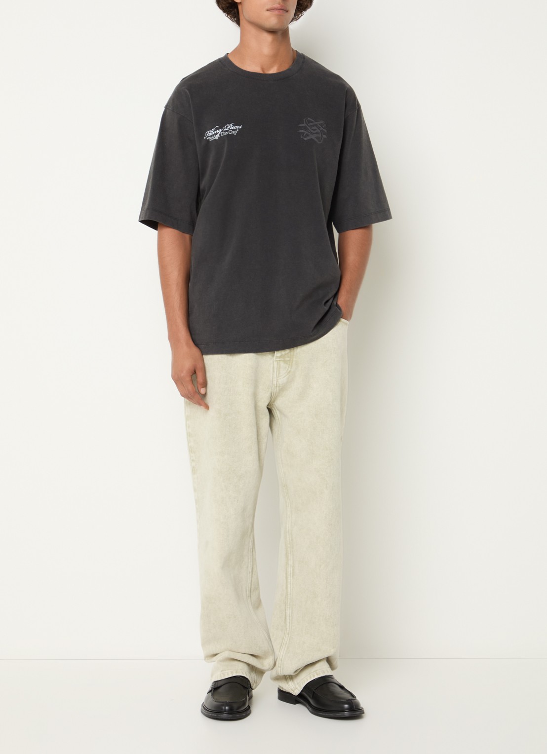 Filling Pieces T-shirt met logo- en backprint - voorkant 2 antraciet