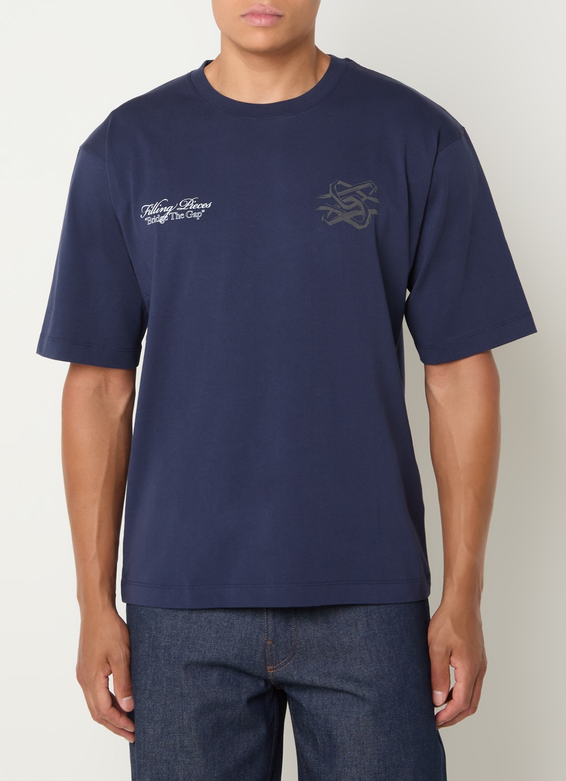 Filling Pieces T-shirt met logo- en backprint - achterkant 2 donkerblauw