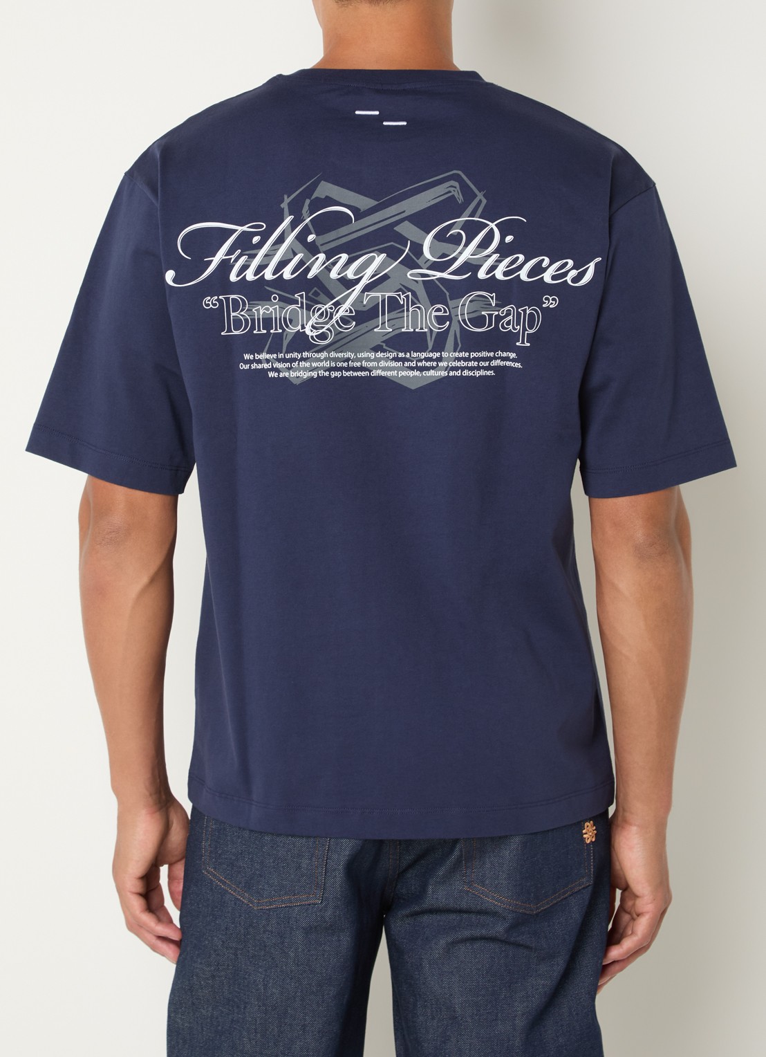 Filling Pieces T-shirt met logo- en backprint - detail donkerblauw