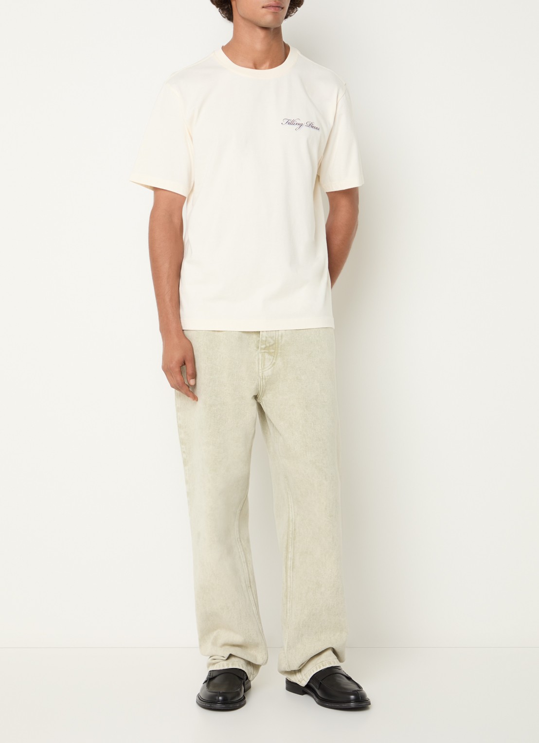 Filling Pieces T-shirt met logo- en backprint  - voorkant 2 gebroken wit