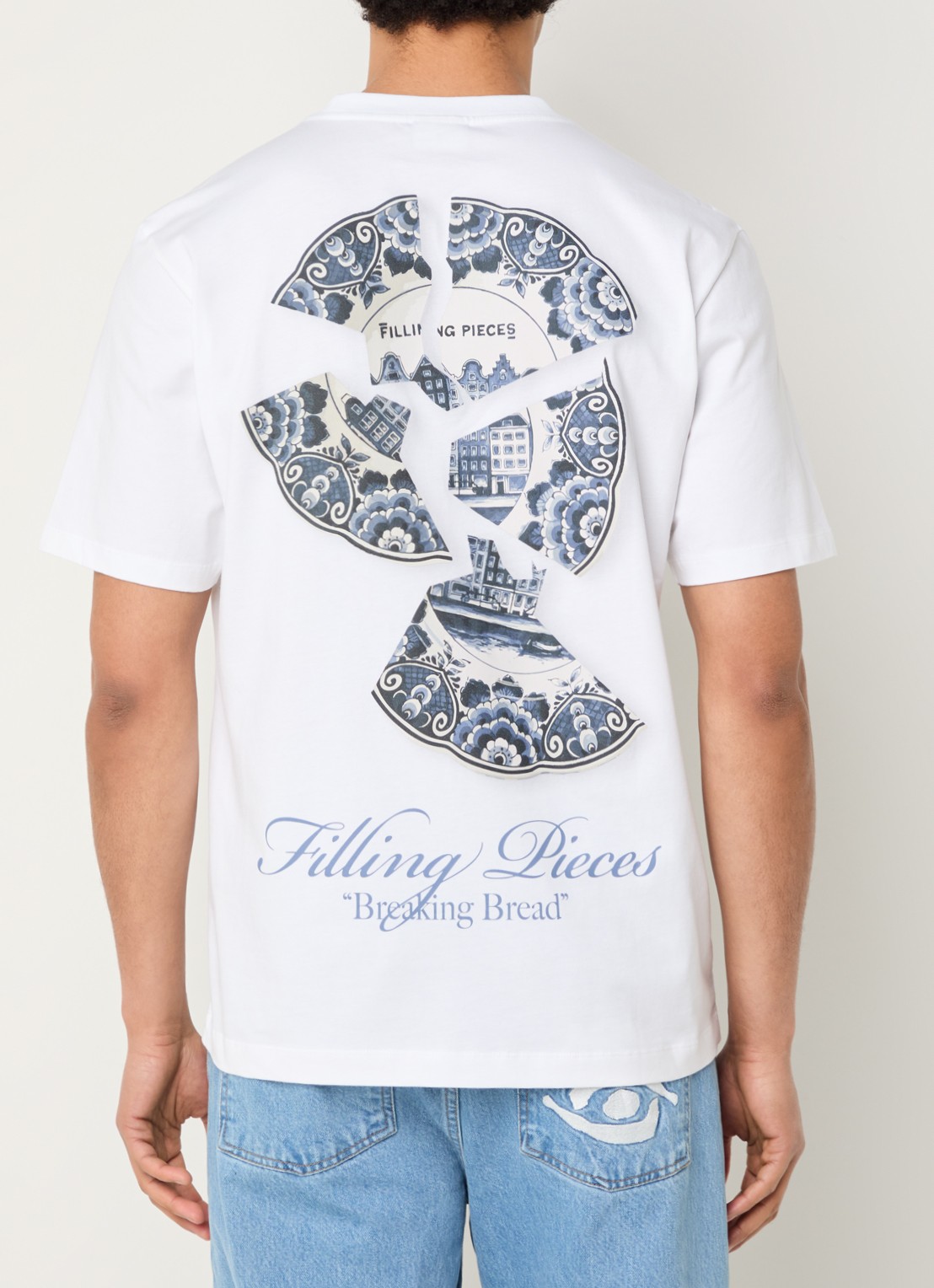 Filling Pieces T-shirt van katoen met logo- en backprint - detail wit