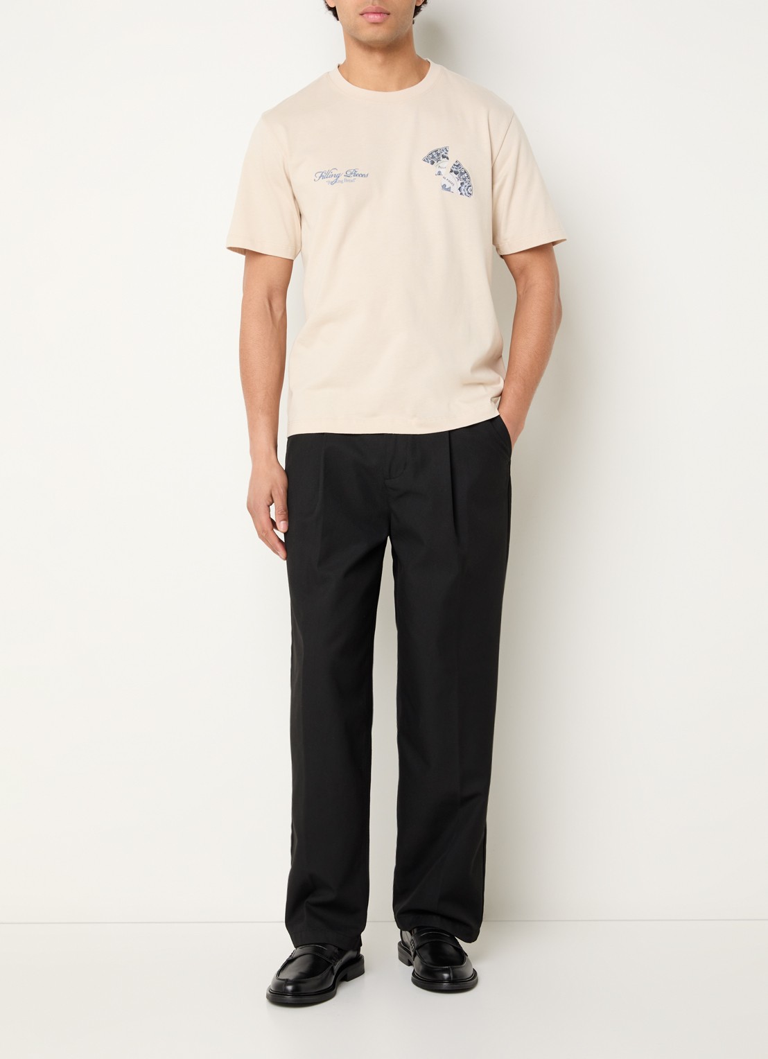 Filling Pieces T-shirt van katoen met logo- en backprint - voorkant 2 beige