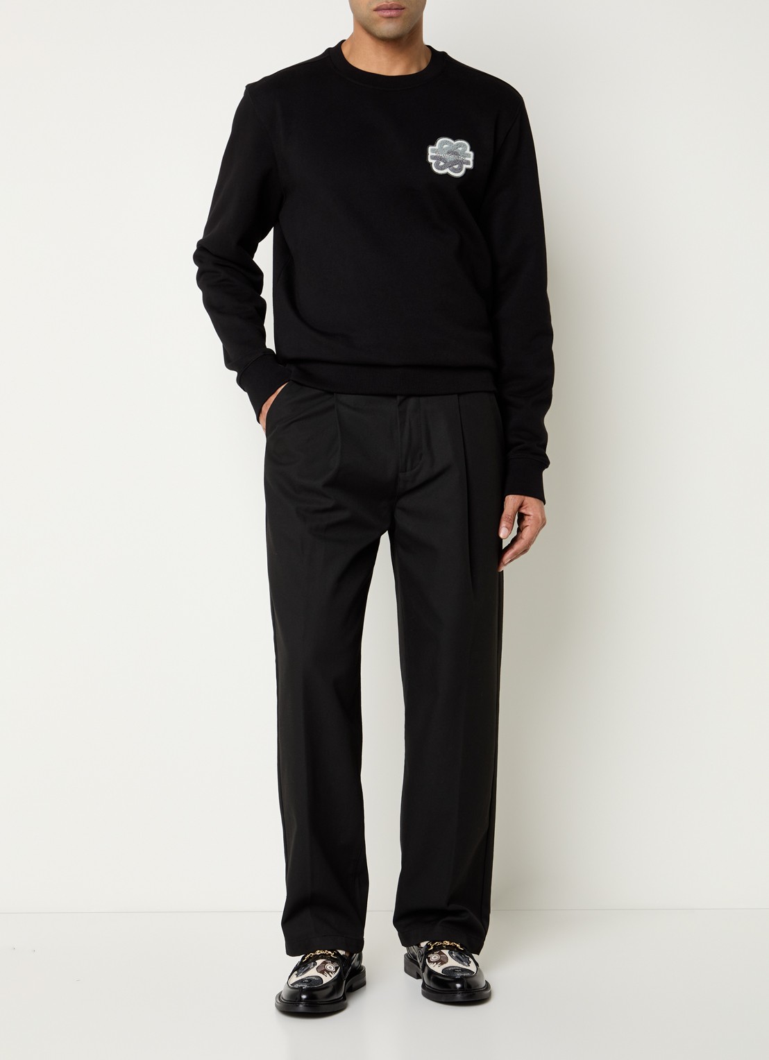 Filling Pieces Tonal sweater met logoborduring - voorkant 2 zwart