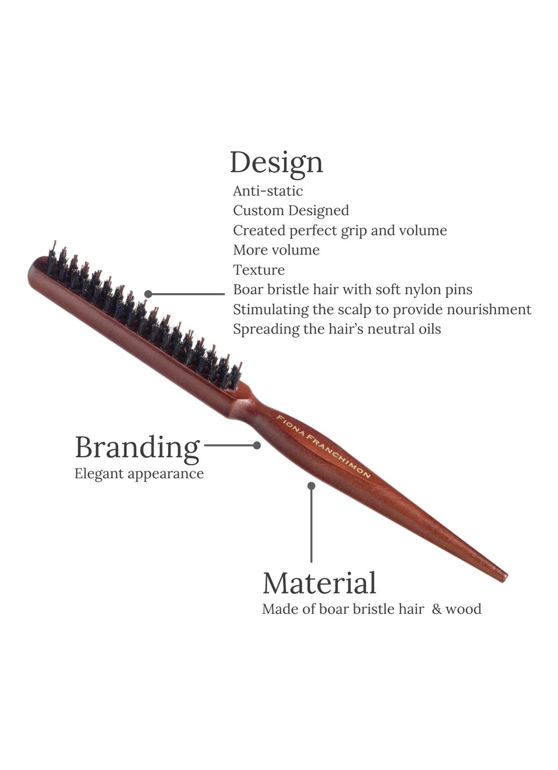 Fiona Franchimon Back Comb Brush - toupeerborstel - voorkant 2 bruin