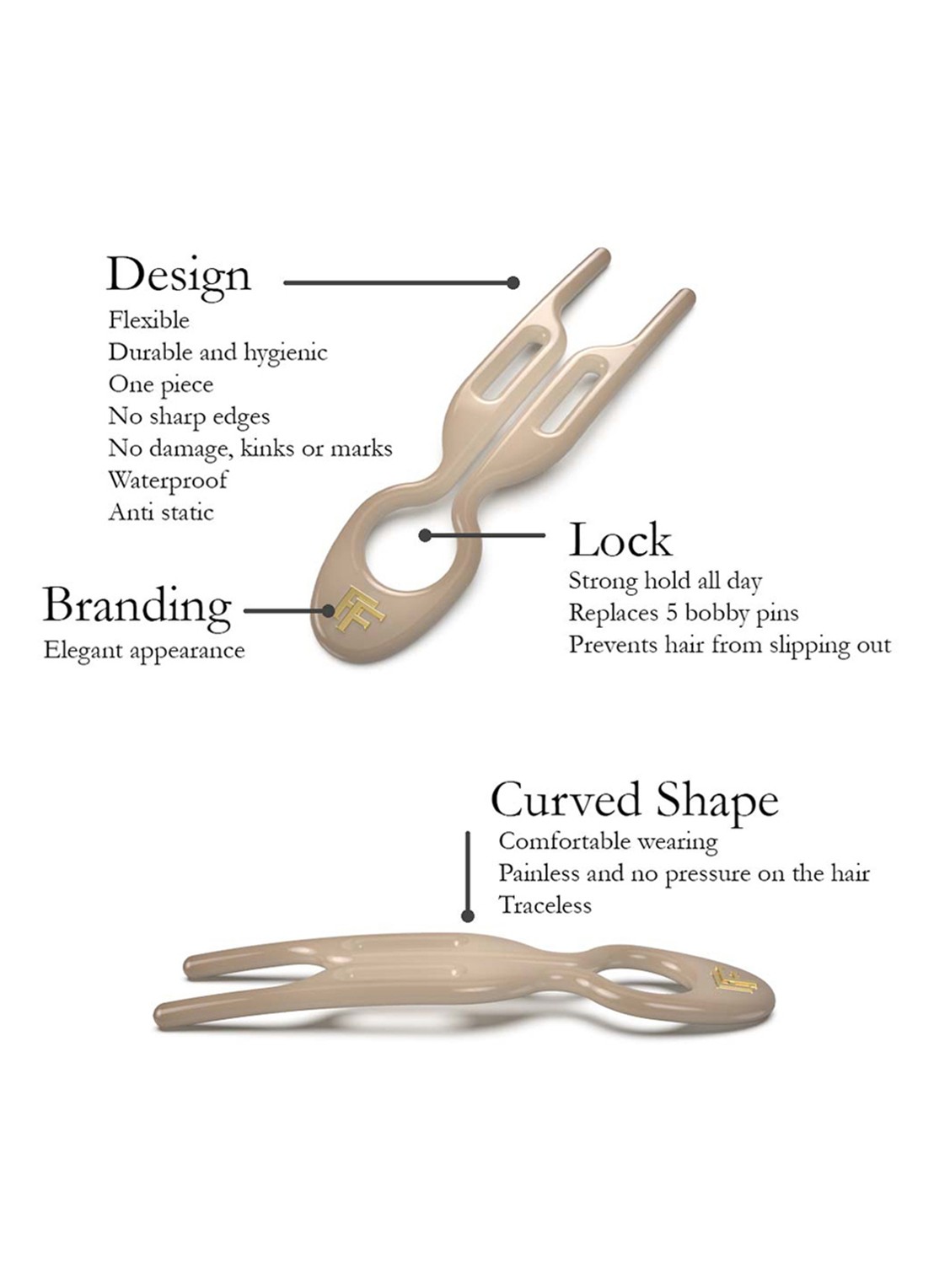 Fiona Franchimon Nº 1 Hairpin - haarpin set van 3  - detail 6 soft beige