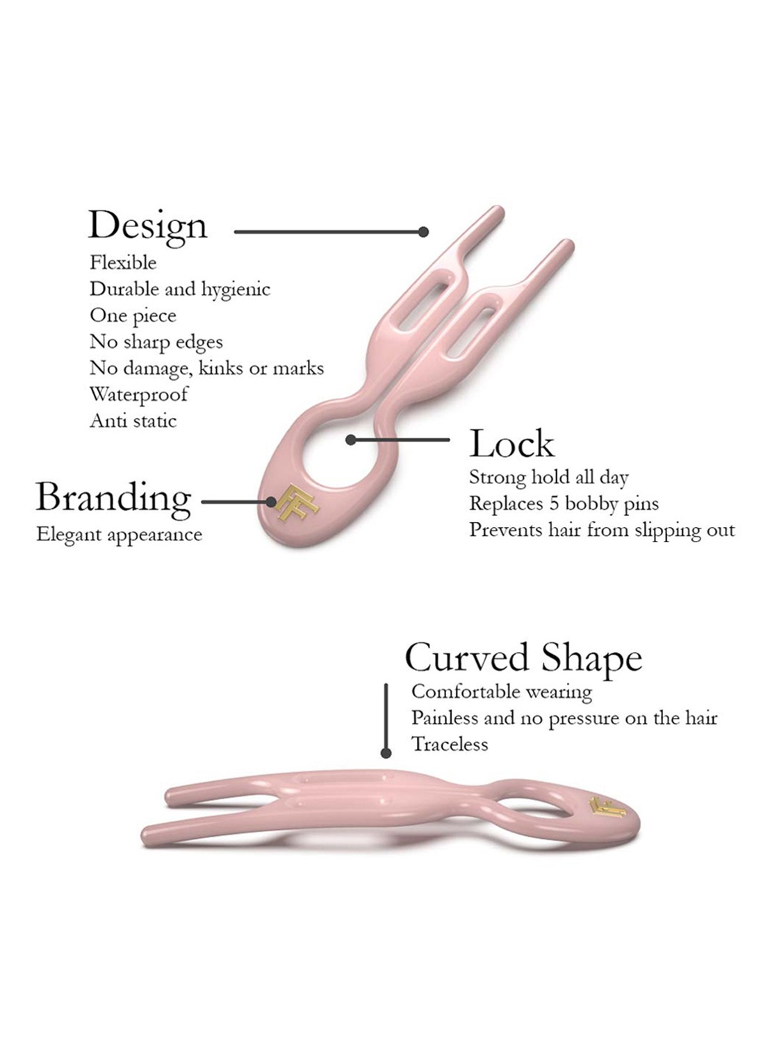 Fiona Franchimon Nº 1 Hairpin - haarpin set van 3  - detail 4 seashell pink