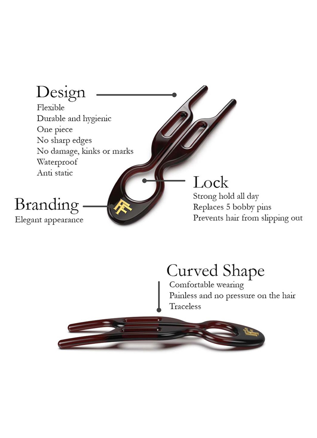 Fiona Franchimon Nº 1 Hairpin - haarpin set van 3  - detail 4 brown