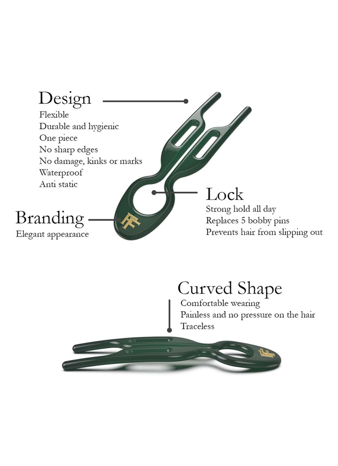 Fiona Franchimon Nº 1 Hairpin - haarpin set van 3  - detail 4 emerald green