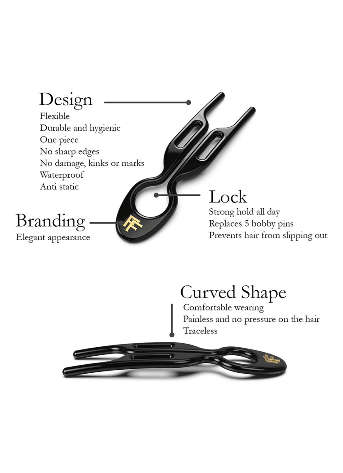Fiona Franchimon Nº 1 Hairpin - haarpin set van 5 - detail 4 black