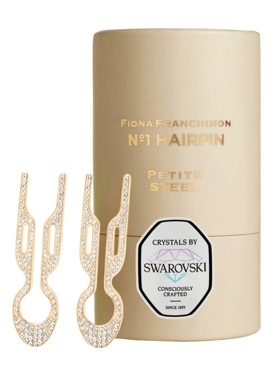 Fiona Franchimon Nº 1 Hairpin Petite Steel met Swarovski® Crystals - haarpin set van 2 - voorkant 2 goud