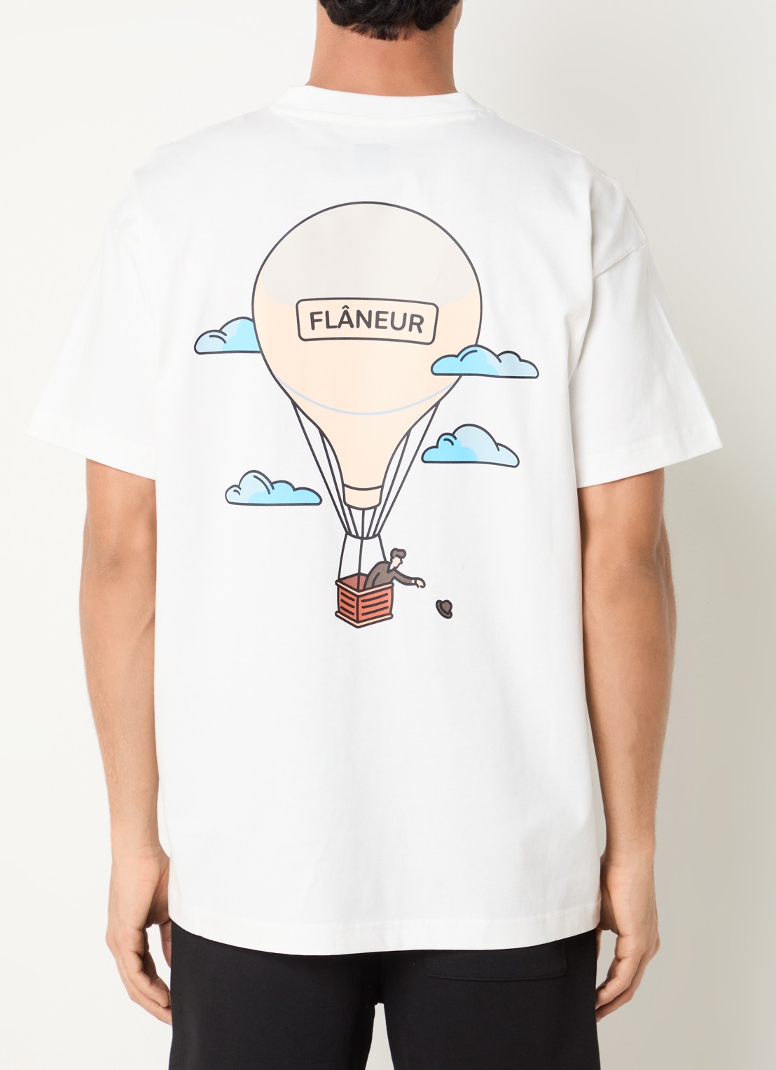 FLÂNEUR Aeronautique T-shirt met logo- en backprint - detail 4 wit