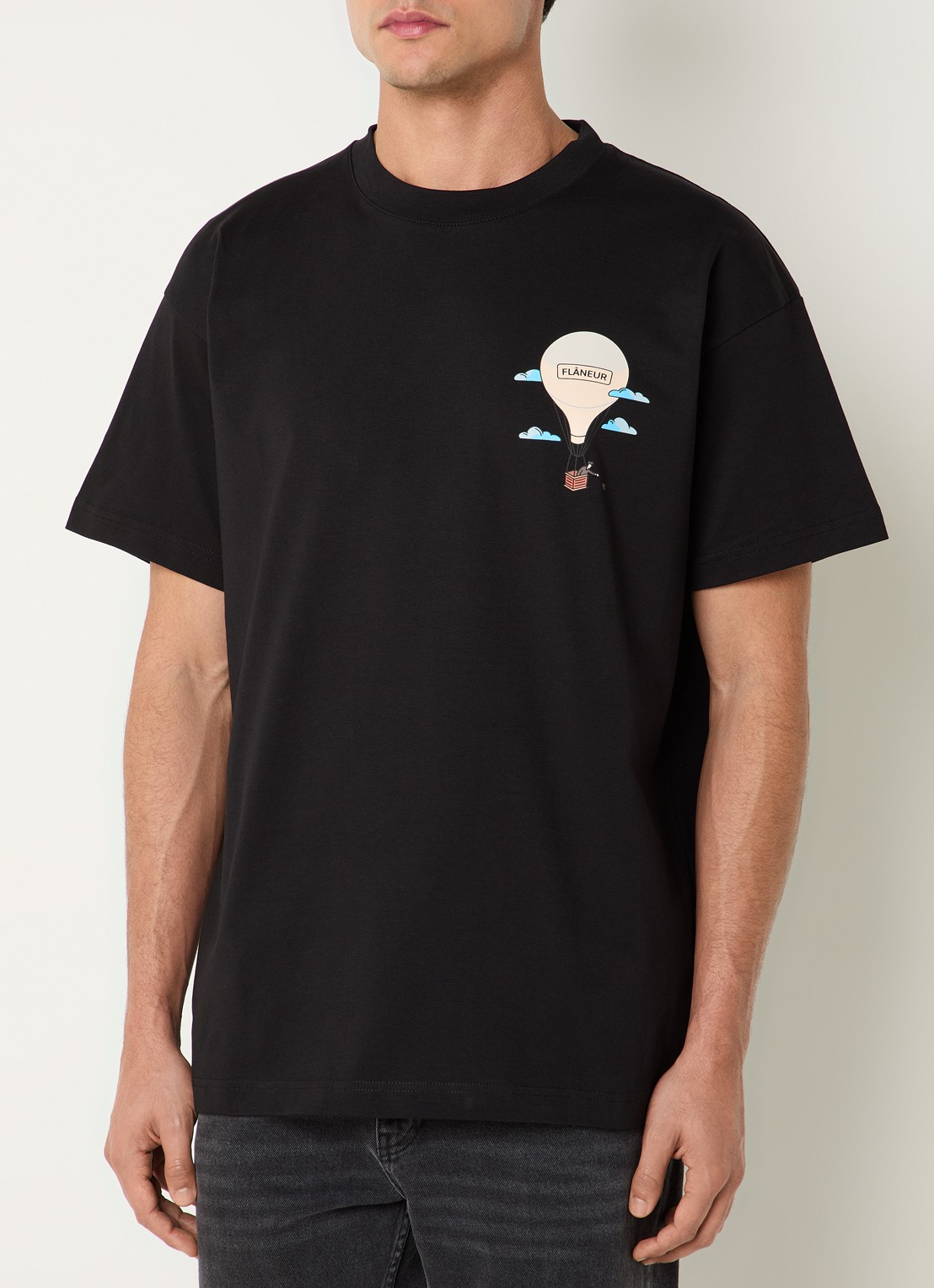 FLÂNEUR Aeronautique T-shirt met logo- en backprint - achterkant zwart