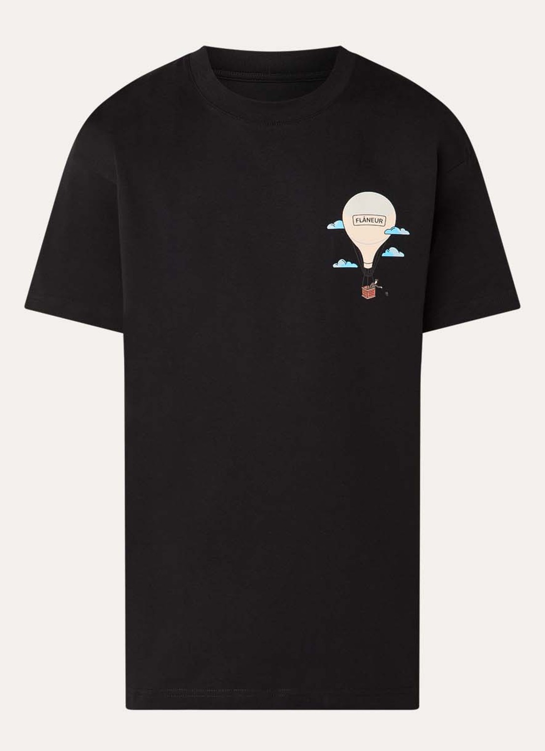FLÂNEUR Aeronautique T-shirt met logo- en backprint - voorkant 2 zwart