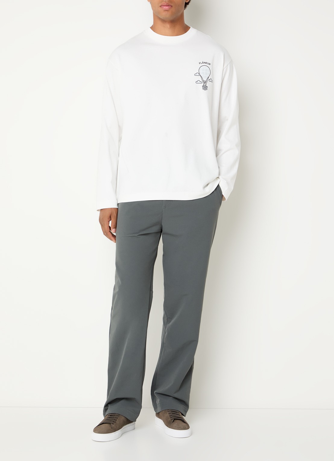 FLÂNEUR Balloon longsleeve met logo- en backprint - voorkant 3 wit