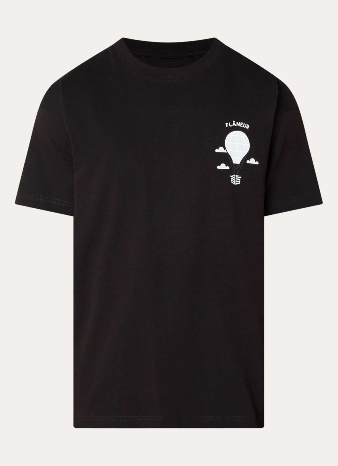 FLÂNEUR Balloon T-shirt met logo- en backprint - voorkant 2 zwart