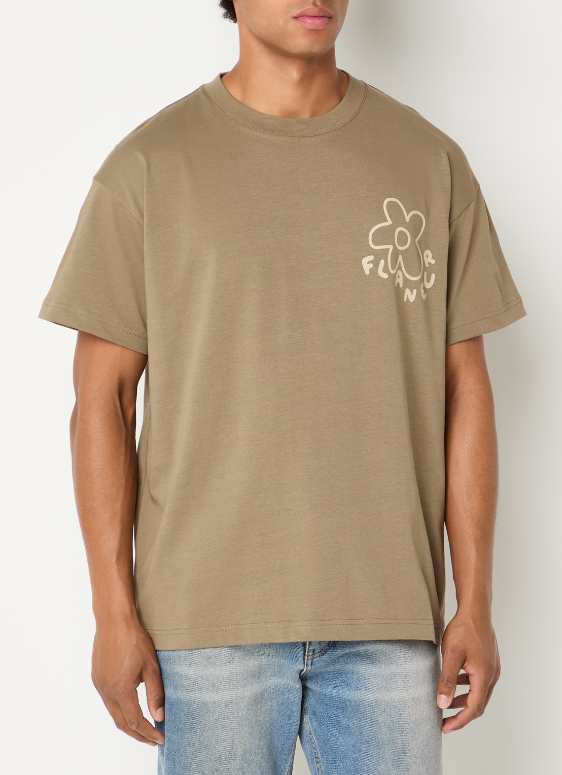 FLÂNEUR Blossom T-shirt met logo- en backprint - achterkant bruin