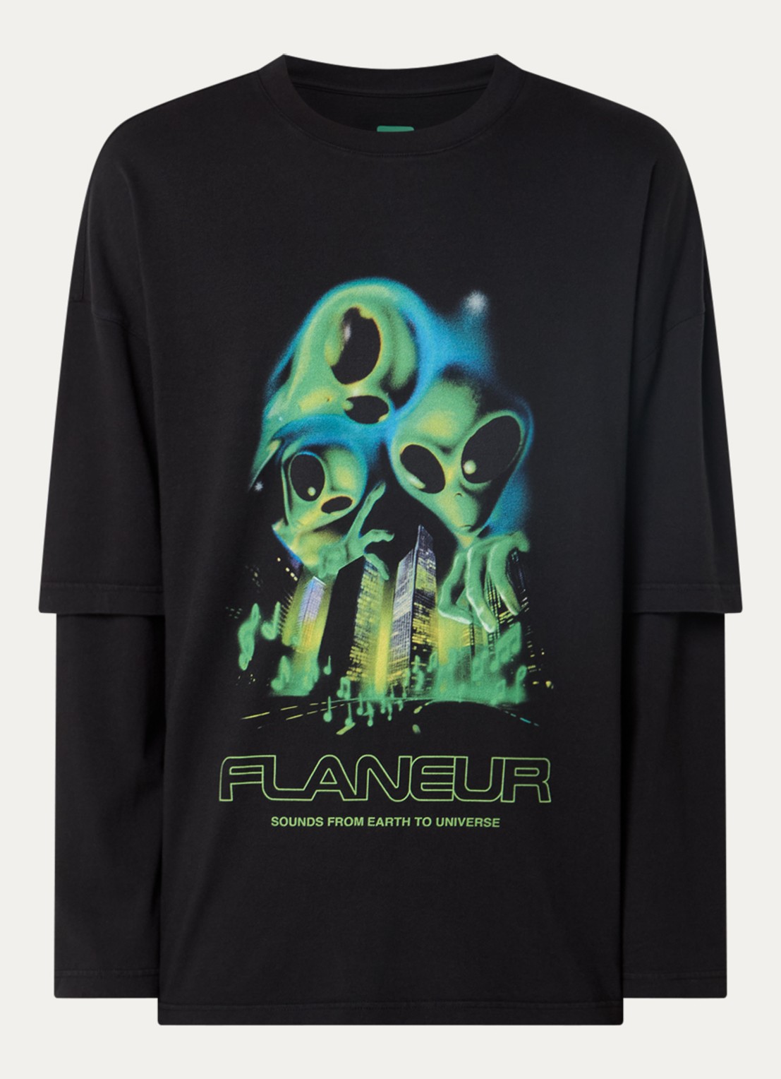 FLÂNEUR City Aliens longsleeve met print - voorkant 2 antraciet