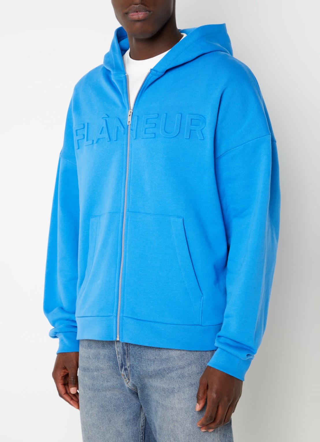 FLÂNEUR Embossed sweatvest met flock logoprint - detail 3 blauw