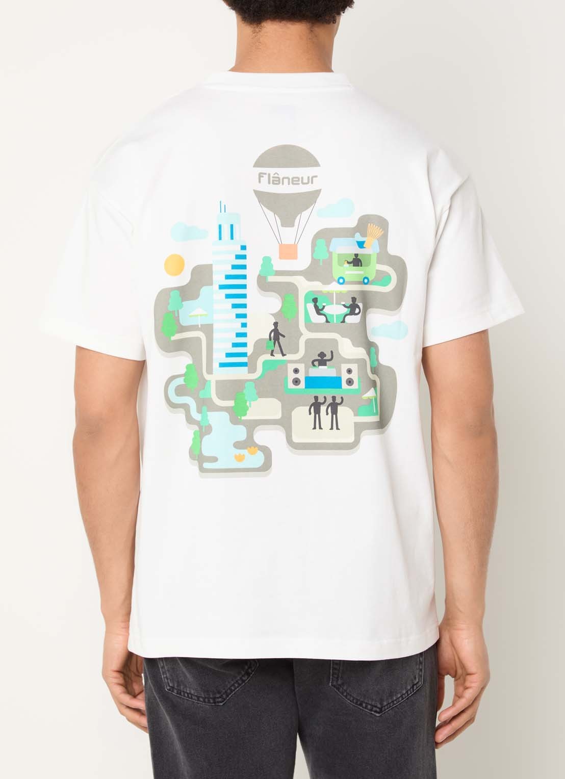 FLÂNEUR Festival Map T-shirt met logo- en backprint - detail wit