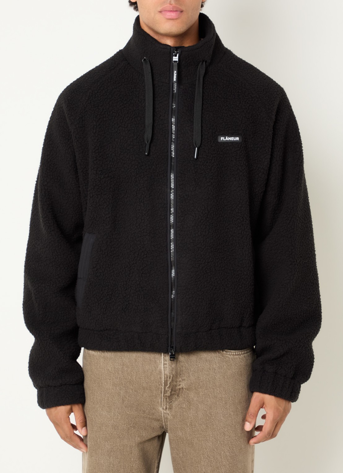 FLÂNEUR Frosted Badge jack van fleece met logo - detail zwart