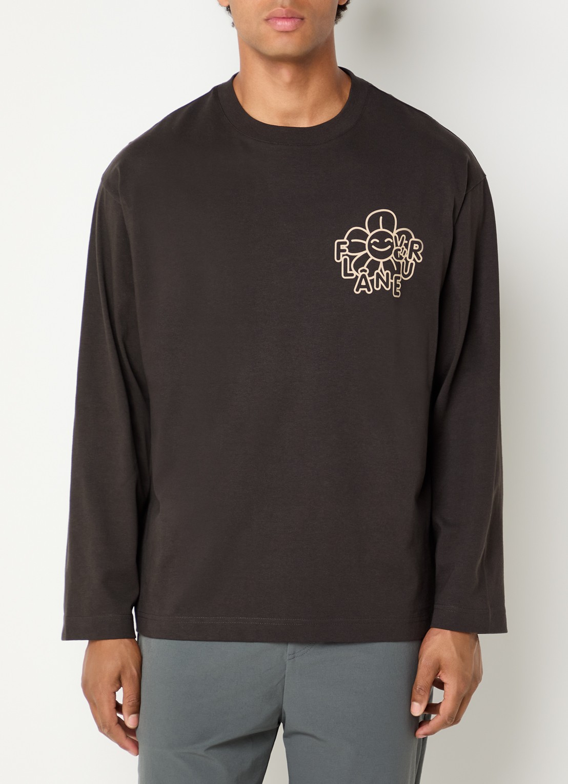 FLÂNEUR Happy Flower longsleeve met logo- en backprint - achterkant 4 bruin