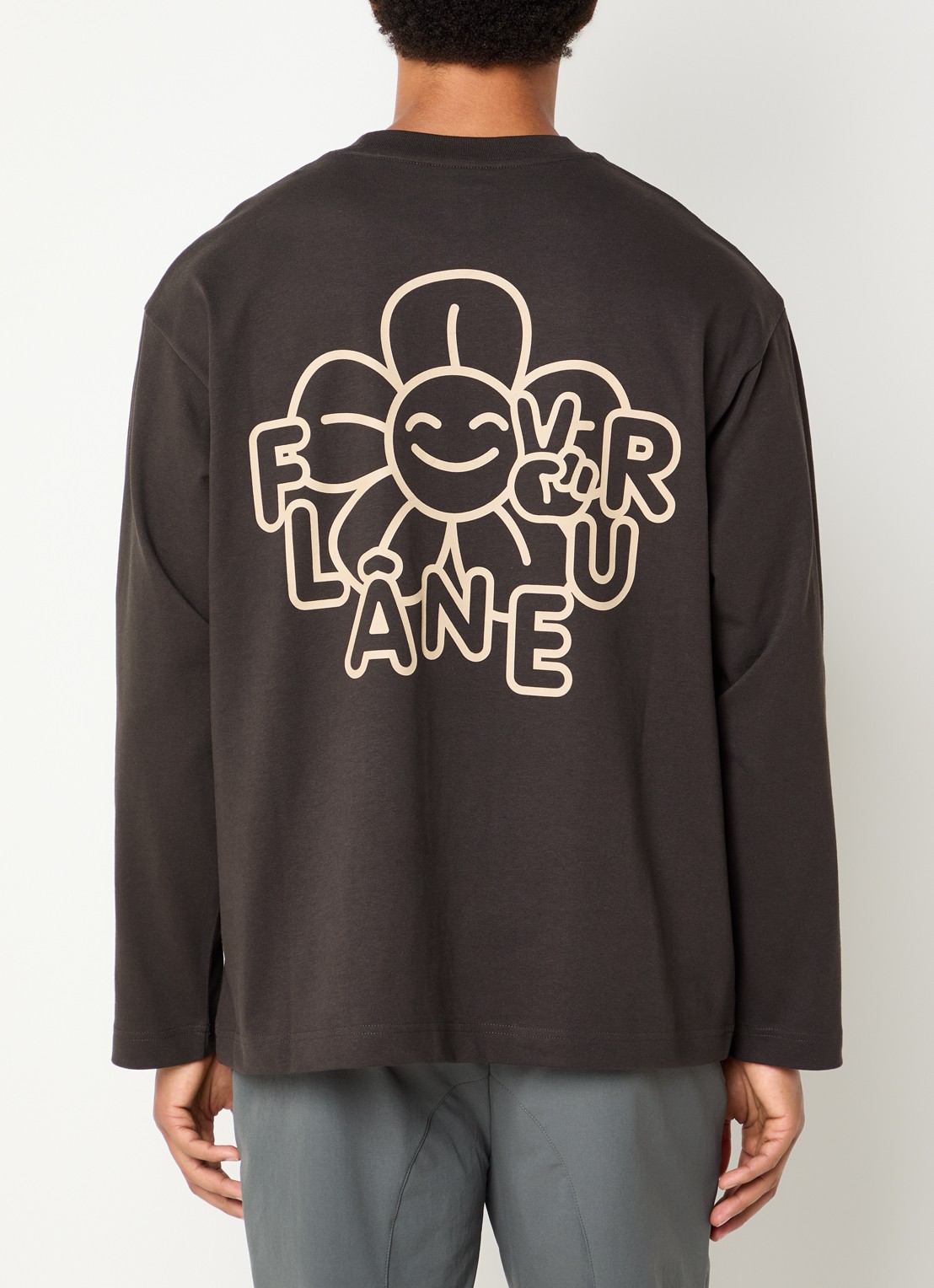 FLÂNEUR Happy Flower longsleeve met logo- en backprint - detail 3 bruin