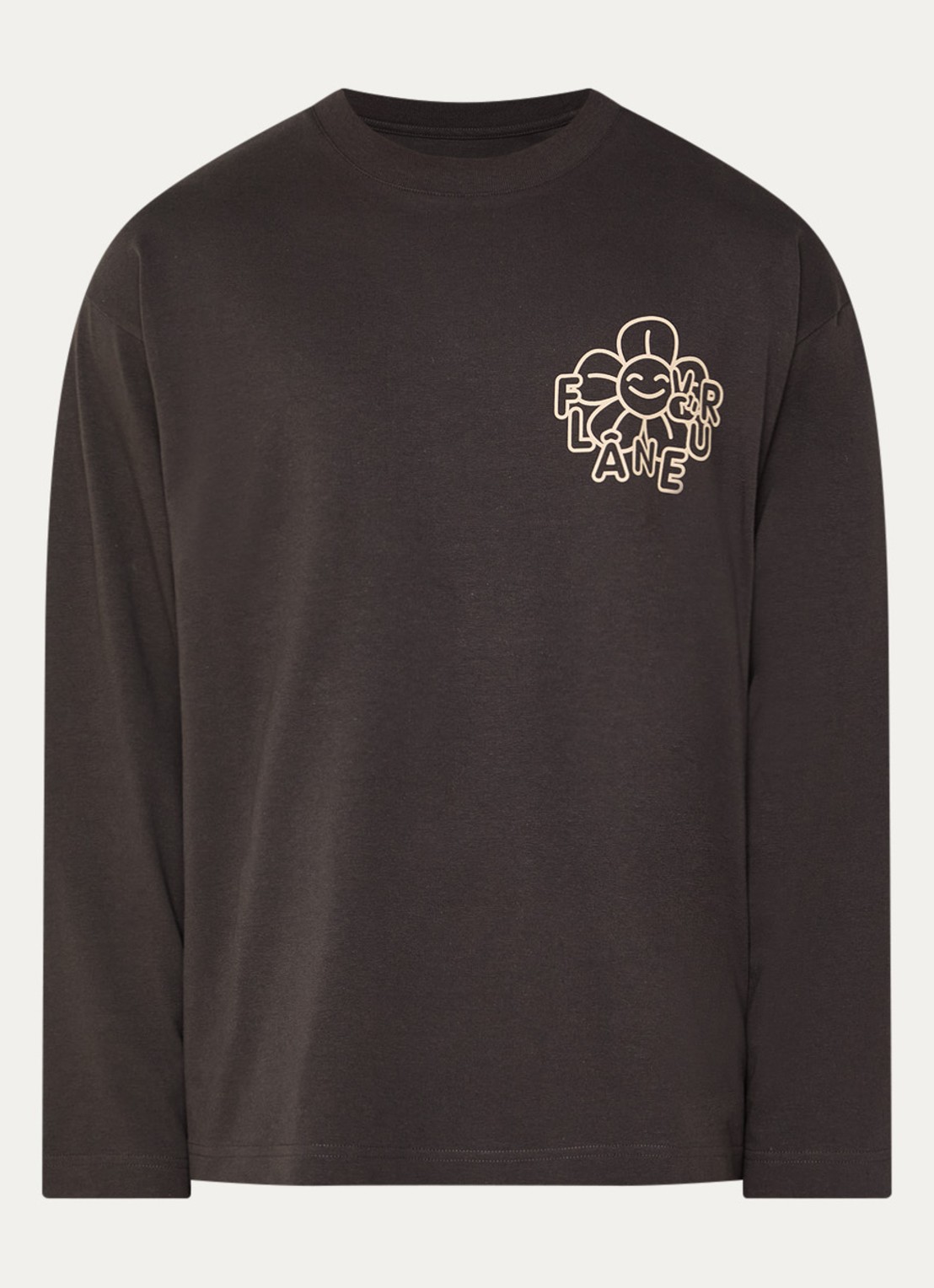 FLÂNEUR Happy Flower longsleeve met logo- en backprint - voorkant bruin